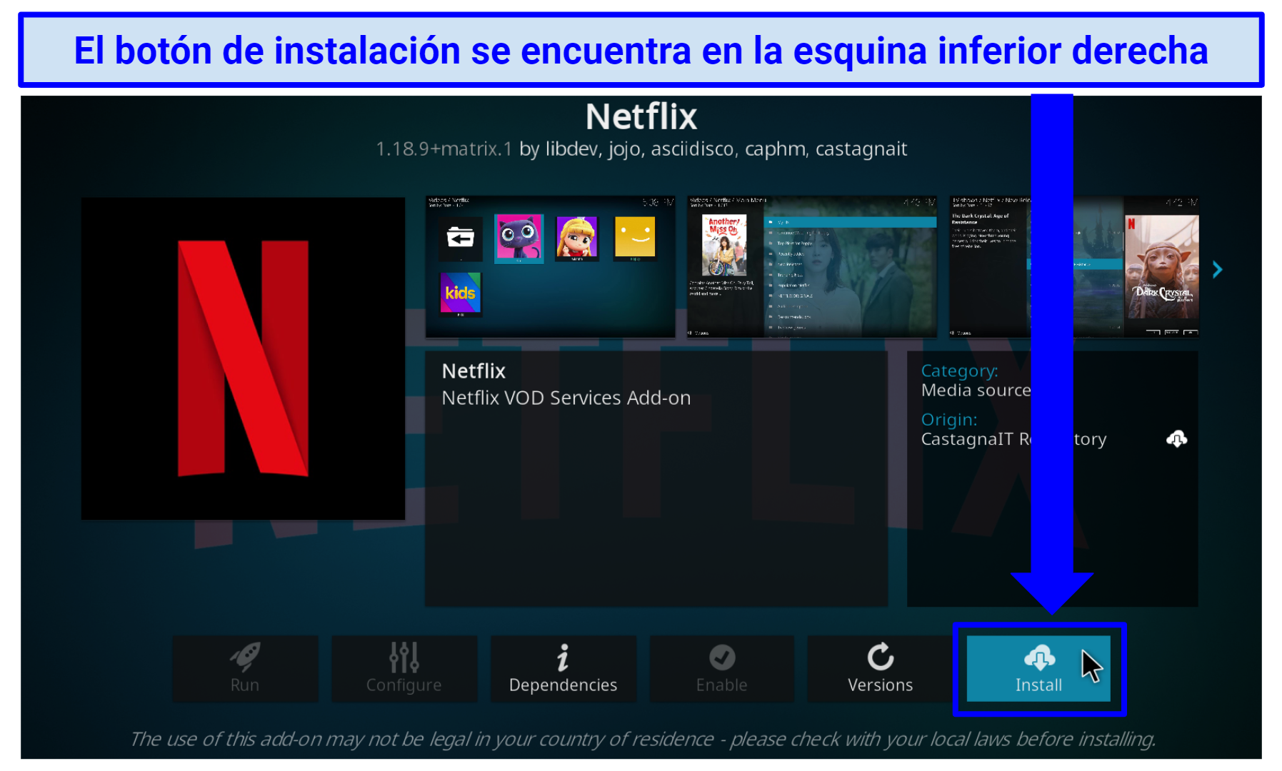 A screenshot of Netflix Kodi addon installation