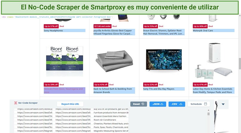 No Code Scraper de Smartproxy recopilando datos de Amazon