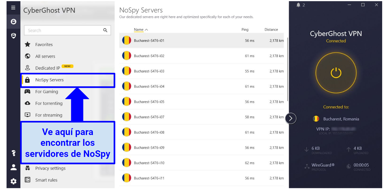 graphic showing NoSpy servers