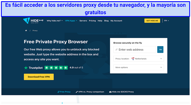 Screenshot of the hideme website where you can download a free private proxy
