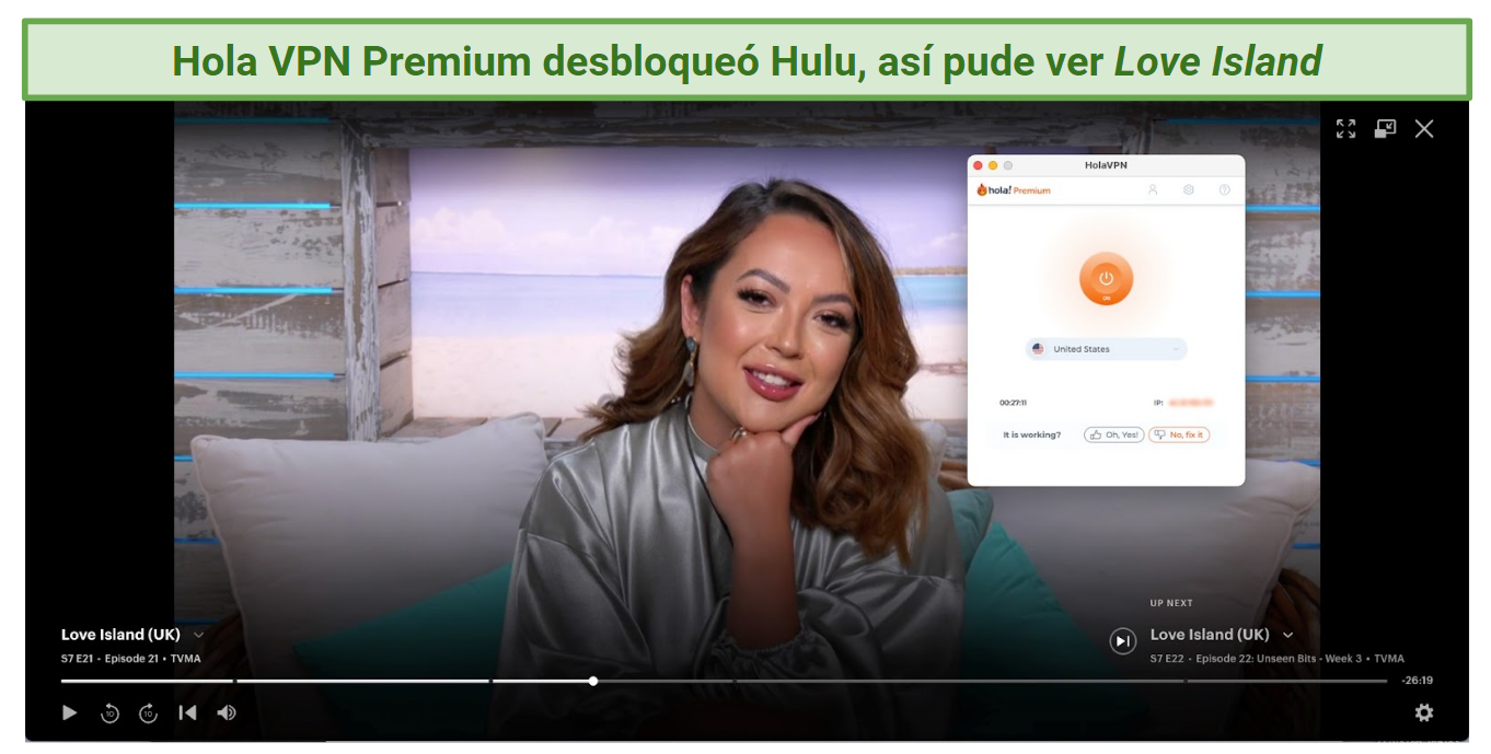 Screenshot of Hulu player streaming Love Island with Hola VPN