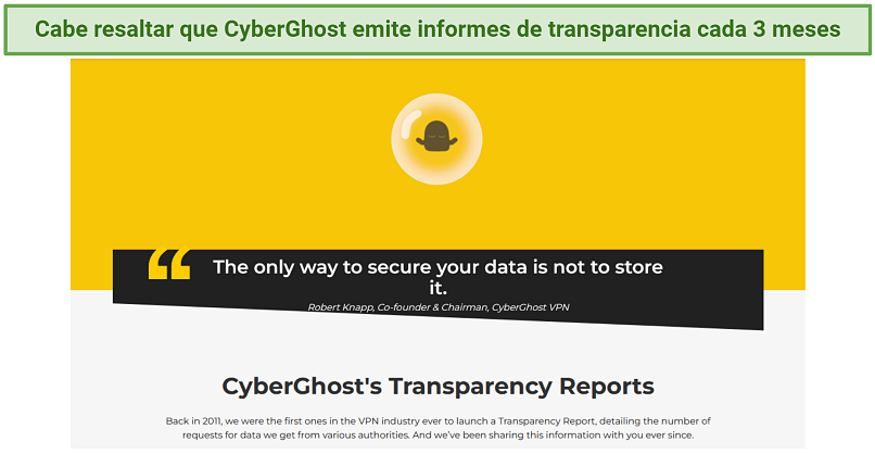 Screenshot of CyberGhost's Transparency Reports page