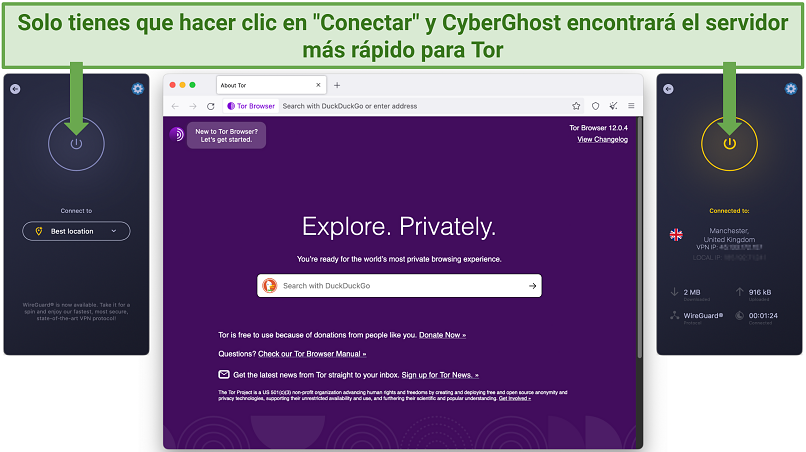 Screenshot showing how simple it is to connect to a server on the CyberGhost app