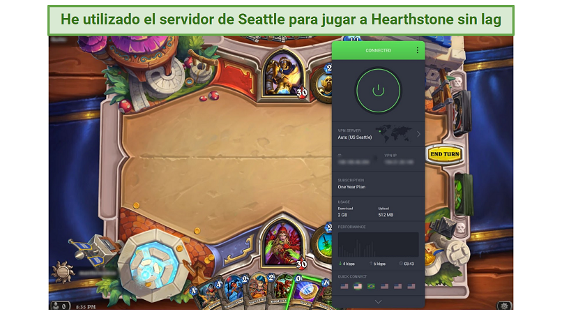 Screenshot of Hearthstone game played while connected to Private Internet Access