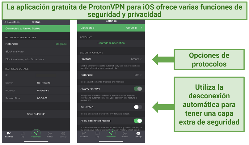 Screenshot of ProtonVPN's iOS app