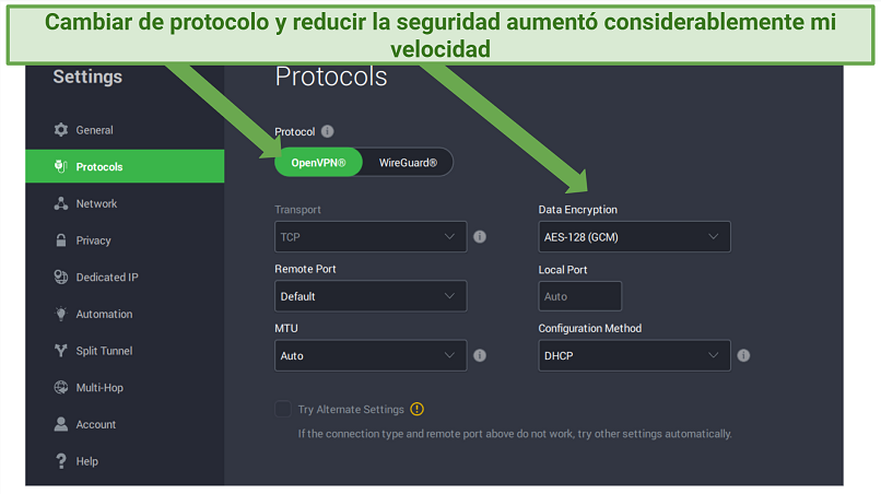 screenshot showing Private Internet Access' advanced security settings