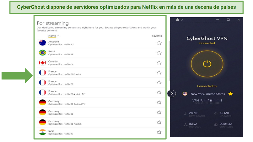Screenshot showing a list of CG's Netflix-optimized servers