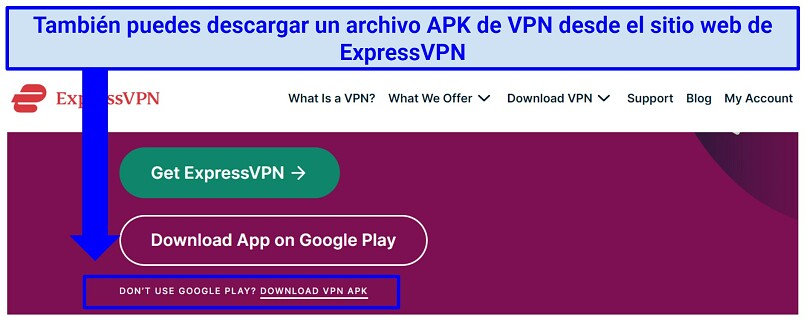 A screenshot showing ExpressVPN offers an APK file