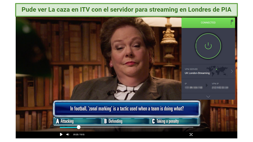 A screenshot showing that I unblocked ITV with PIA's London streaming server and watched The Chase