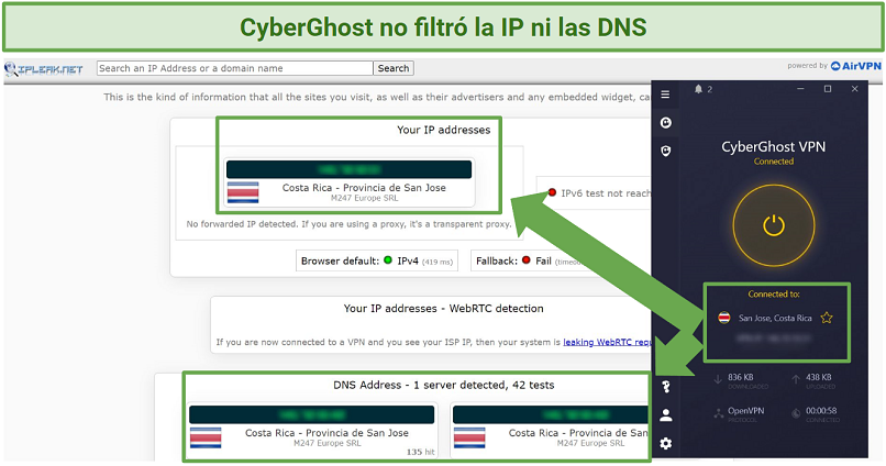 A screenshot showing you can use CyberGhost to conceal your IP and DNS