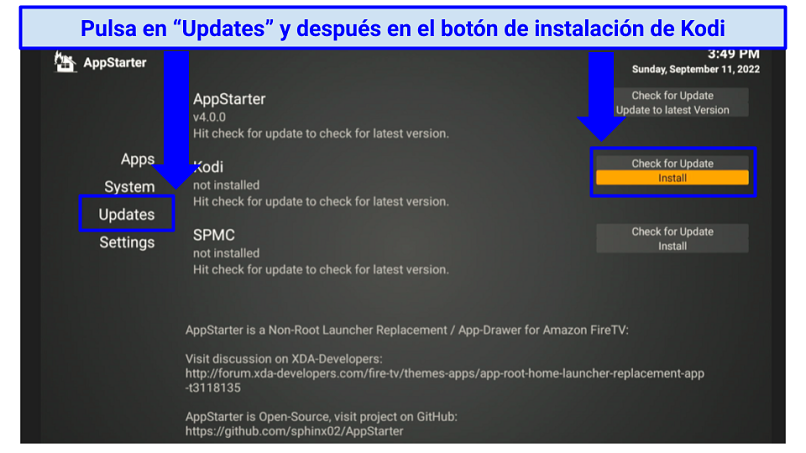 A screenshot showing AppStarter makes Kodi installation on Firestick a breeze