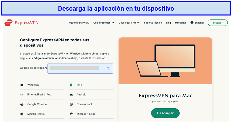 Screenshot of ExpressVPN's download page