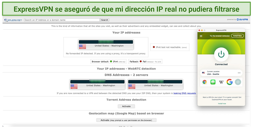 Graphic showing ExpressVPN leak test