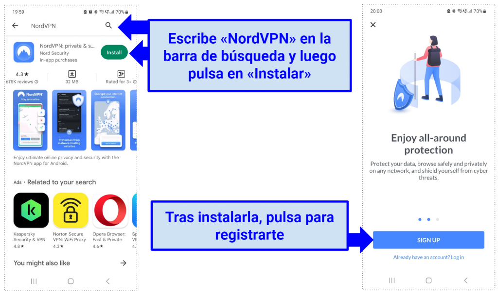 A screenshot showing how to find NordVPN on the Google Play Store