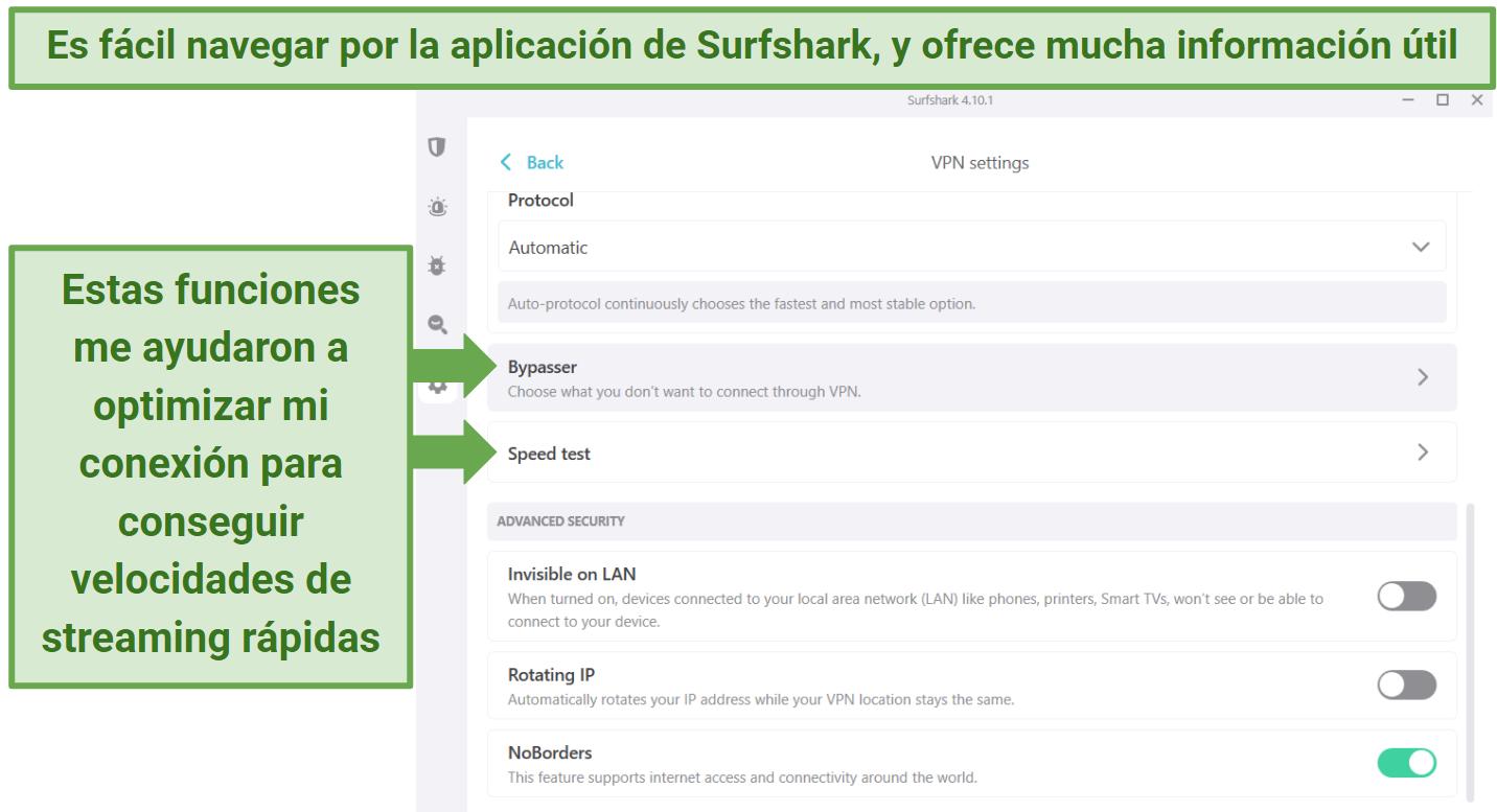 Surfshark's Windows app displaying its settings with descriptions