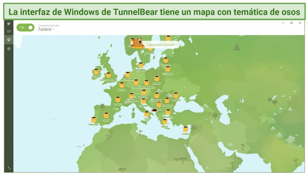 Screenshot of TunnelBear's Windows interface