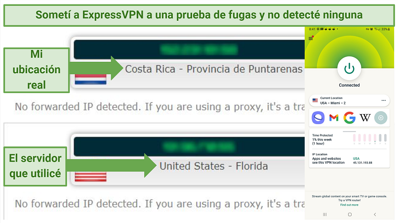 Leak test results showing ExpressVPN does not reveal user IP