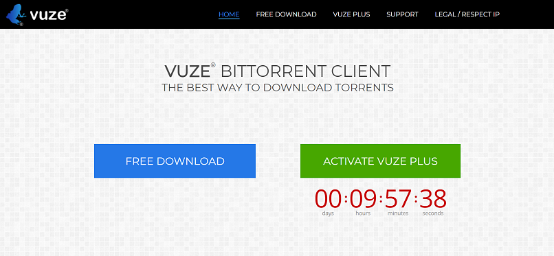 Vuze homepage screenshot