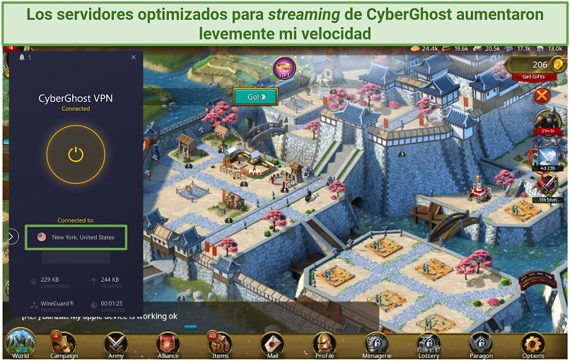 Screenshot of gaming with CyberGhost's New York gaming servers
