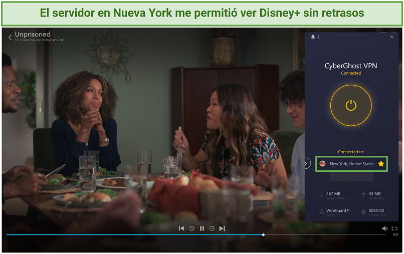 Screenshot of CyberGhost unblocking Disney+