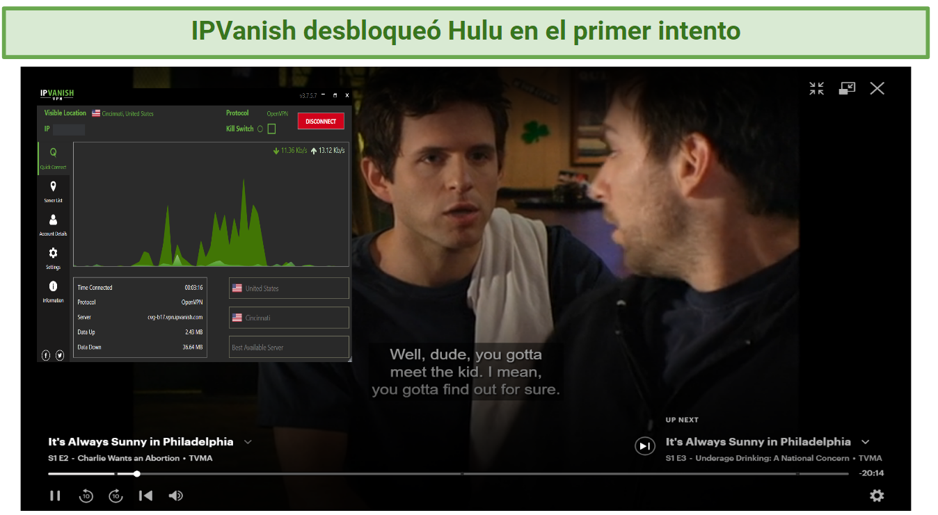Screenshot of a show streaming on Hulu