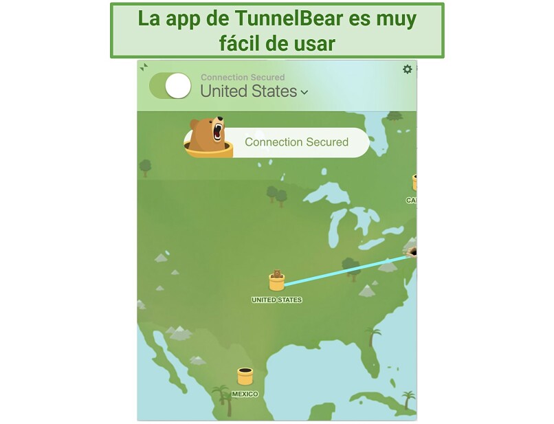 Screenshot of Tunnelbear's user-friendly app
