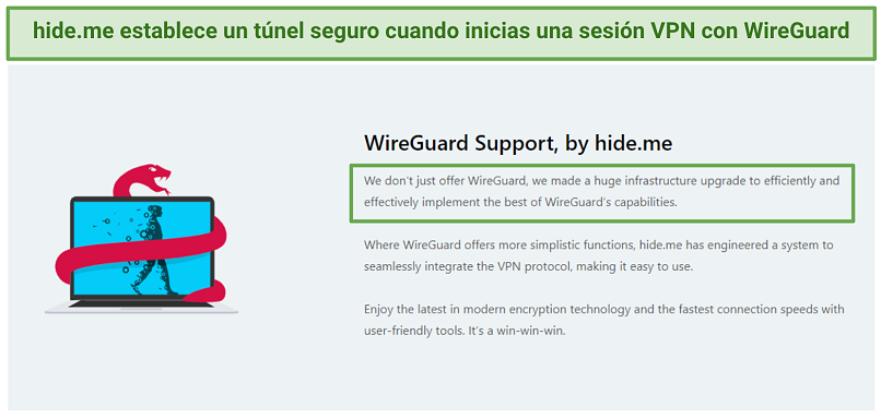Screenshot of hidemes WireGuard page explaining its WireGuard mitigations