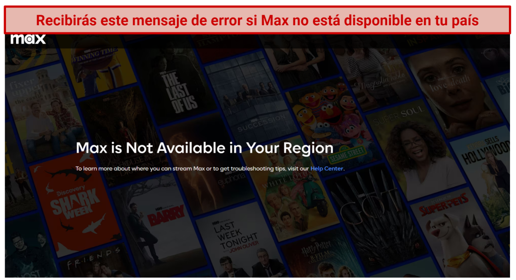 Screenshot of the Max error message when you try watching from an unsupported region.