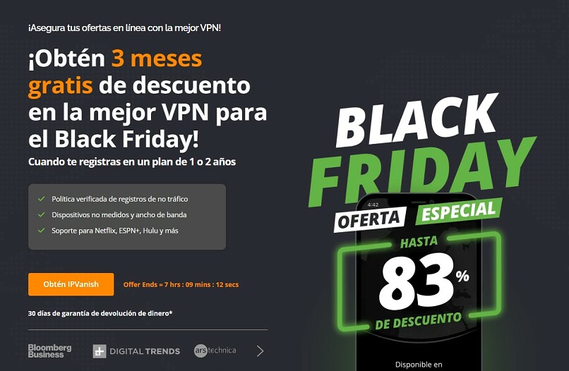 Screenshot of IPVanish Black Friday deal
