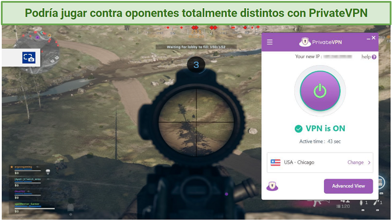 Graphic showing PrivateVPN with Call of Duty