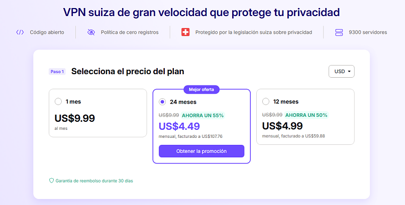 Screenshot of ProtonVPN's deal