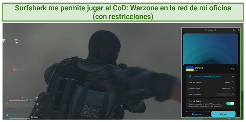 Image of a melee takeout in CoD: Warzone while connected to Surfshark