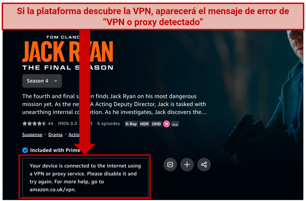 Screenshot of Amazon Prime Video VPN or proxy error message