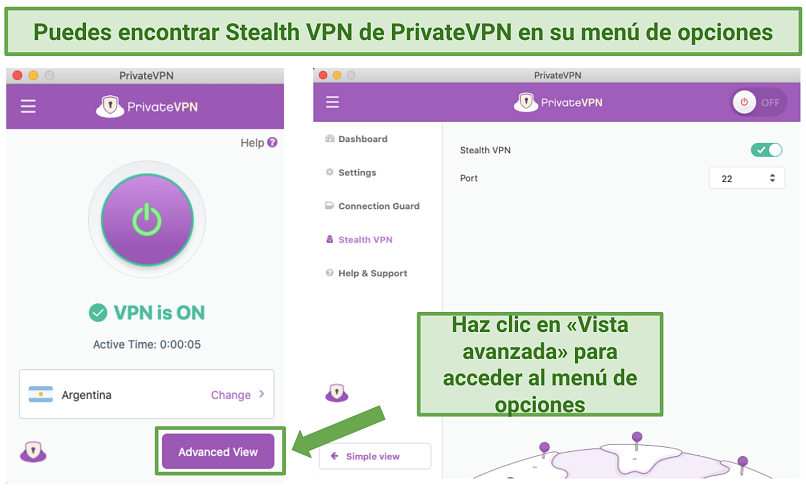 Screenshot of PrivateVPN's interface