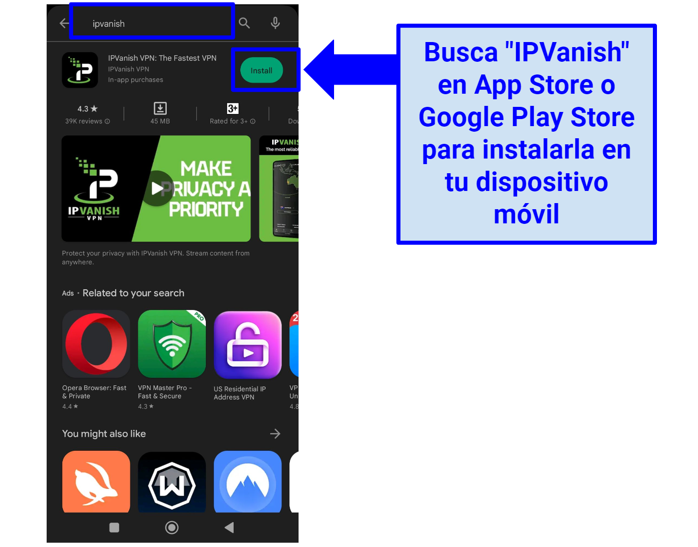 Screenshot of IPVanish on Google Play Store