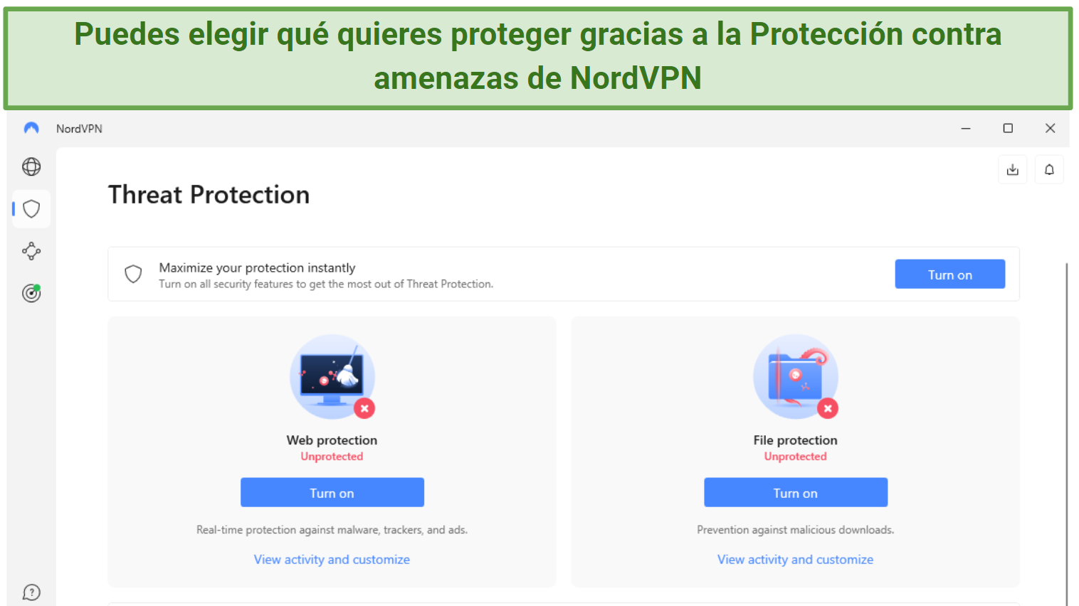 a screenshot of NordVPN app, with Threat Protection options shown