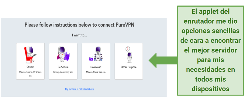 Graphic showing PureVPN's router applet server options