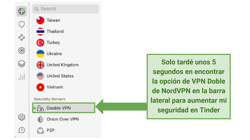 A screenshot of NordVPN's mobile app showing the Double VPN option.