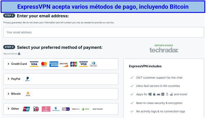 screenshot of ExpressVPN's payment and signup page