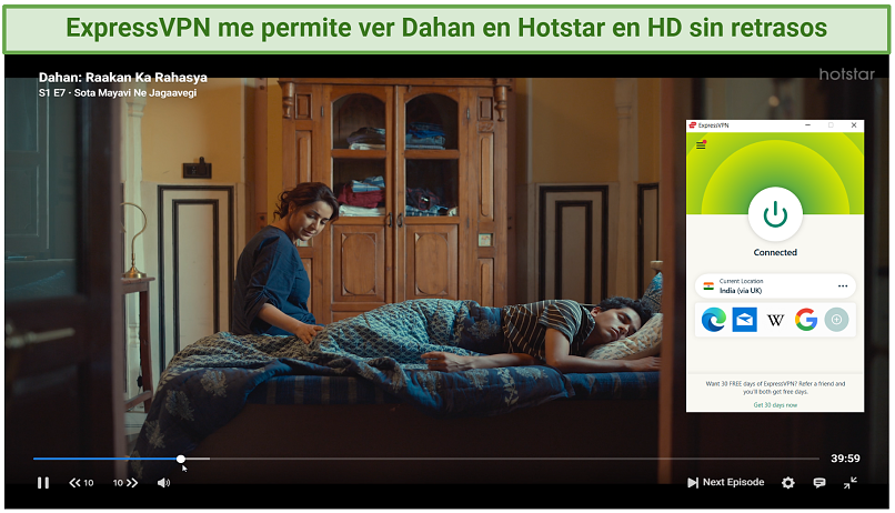Screenshot of Dahan streaming on Hotstar with ExpressVPN connected