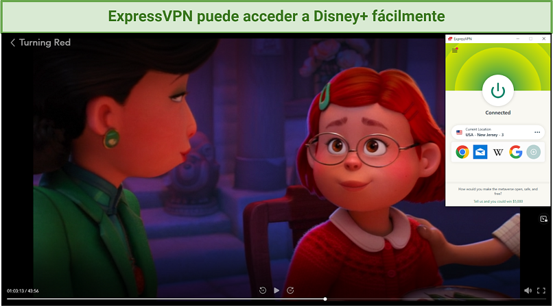 Una captura de pantalla de ExpressVPN accediendo a Disney+ y reproduciendo Red.