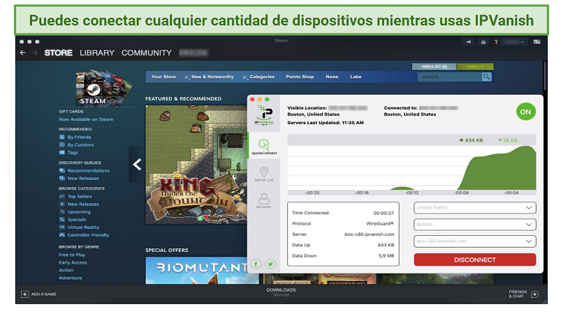 Graphic showing IPVanish with Steam