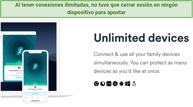 Screenshot showing Surfshark's unlimited device connections