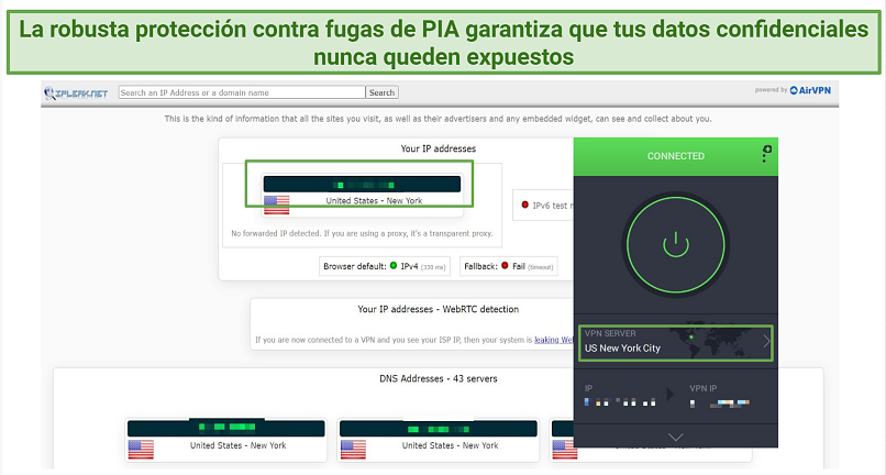 a screenshot showing PIA's leak test results