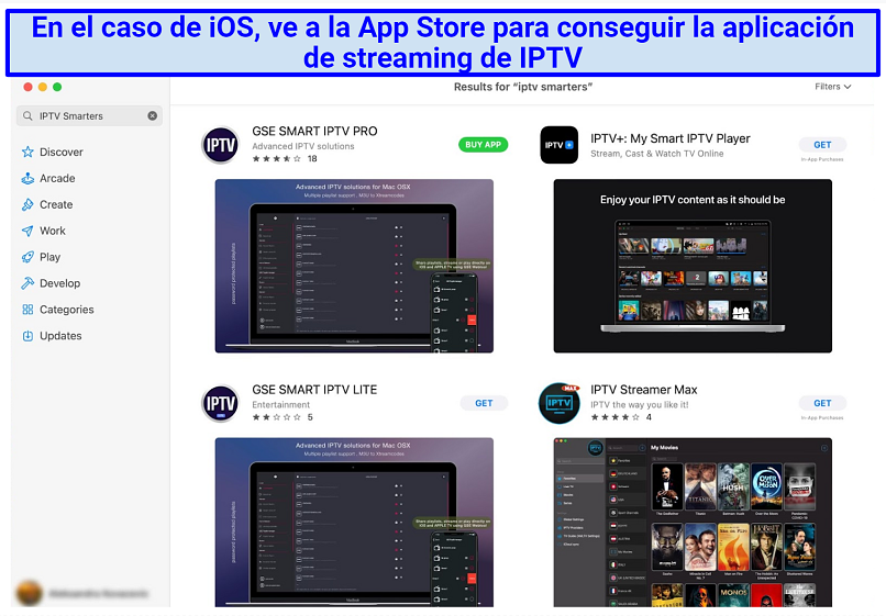 A screenshot of different IPTV streaming apps found on App Store