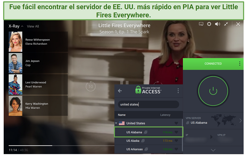 Screenshot of PIA unblocking Amazon Prime Video US