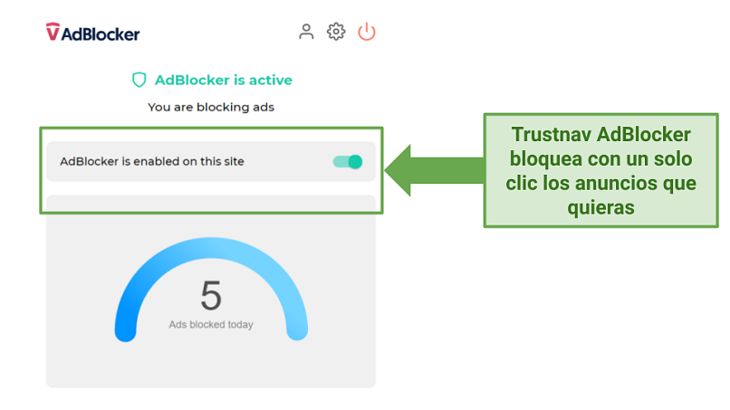 Screenshot of Trustnav AdBlocker's Chrome UI