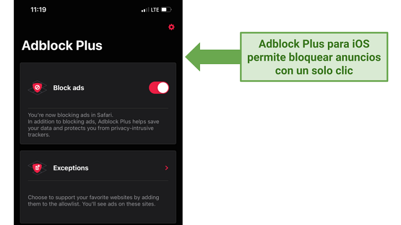 Screenshot of Adblock Plus iOS UI