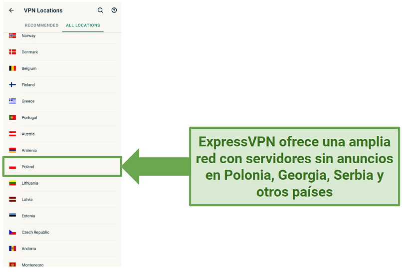 Screenshot of ExpressVPN's Android UI