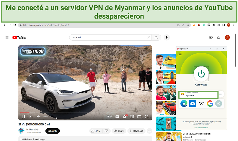 an image displaying how connecting to a VPN server in Myanmar lets you watch YouTube without ads